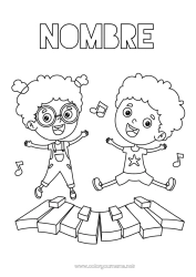 Colorear para personalizar Chica Chico Niño Música Día Mundial de la Música Piano Instrumentos de música Portadas de Cuaderno