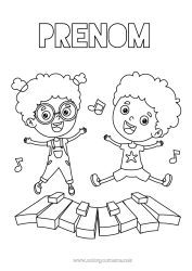 Coloriage gratuit Fille Garçon Enfant Musique Fête de la musique Piano Instruments de musique