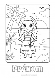 Coloriage à personnaliser Été Plage Princesse Palmier Coloriages intermédiaires Île Dessin animé Princesse célèbre