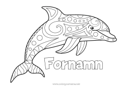 Gratis färgläggning Mandala Djur Delfin Lätta målarbilder Marina djur eller vattenlevande djur