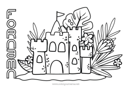 Gratis färgläggning Sommar Strand Mellannivå färgläggningar Hibiskus Sandcastle