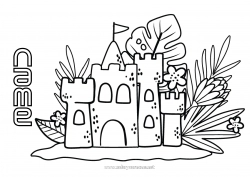 Free coloring Summer Beach Intermediate coloring pages Hibiscus Sandcastle