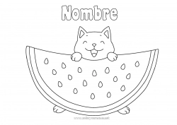 Colorear para personalizar Cat Kawaii Alimento Animales Frutas Dibujos fáciles para colorear Perros y gatos Sandía