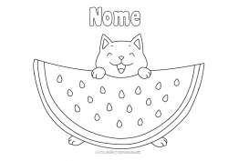 Desenho para personalizar Gato Kawaii Comida Frutas Desenhos para colorir fáceis Cães e gatos Melancia