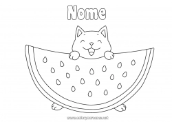 Disegno gratuito Gatto Kawaii Cibo Animale Frutta Disegni da colorare facili CanI e gatti Anguria