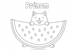 Dessin gratuit Chat Kawaii Nourriture Animal Fruits Coloriages faciles Chiens et chats Pastèque