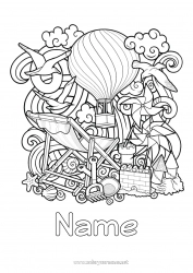 Coloring to customize Mandala Summer Hot air balloon Symbols Sea Shell Complex coloring pages Marine or aquatic animals Flying birds and mammals Sandcastle Deckchair Aerial vehicles Seagull, gull