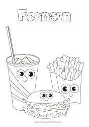 Gratis tegning Kawaii Mad Drik Sodavand Hamburger Pommes frites