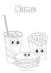 Free colouring Cute Food Drink Fizz Hamburger Chips