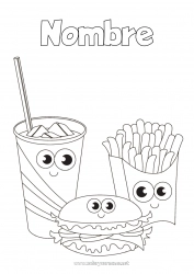 Colorear gratis Kawaii Alimento Bebidas Soda Hamburguesa Patatas fritas