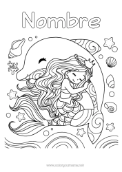 Colorear gratis Lindo Princesa Mar Animales Delfín Sirena Cuento de hadas Conchas marinas Animales marinos o acuáticos Abrazo