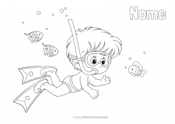 Desenho grátis Esporte Menino Verão Praia Mar Peixe Animais marinhos ou aquáticos Mergulho Maiô Sports nautiques