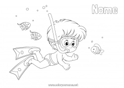 Colorazione gratuita Sport Ragazzo Estate Spiaggia Mare Pesce Animali marini o acquatici Subacquea Costume da bagno Sport acquatici