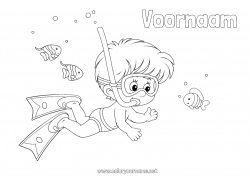Gratis kleurplaat Sport Jongen Zomer Strand Zee Vis Zeedieren Duiken Badpak Watersporten