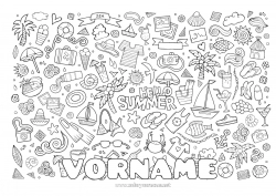 Kostenlose Malvorlage Urlaub Sommer Symbole Badeanzug Sonnenbrille