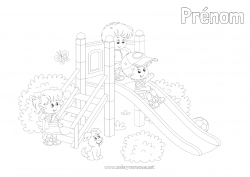 Coloriage gratuit Fille Garçon Été Enfant Jeux et jouets