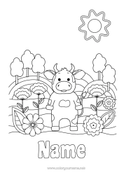 Colouring to customise Flowers Animal Cow Farm Intermediate Colouring Sheets Farm Animals
