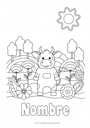 Colorear para personalizar Flores Animales Vaca Granja Dibujos intermedios para colorear Animales de granja