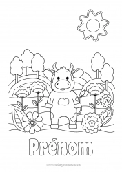 Coloriage gratuit Fleurs Vache Ferme Coloriages intermédiaires Animaux de la ferme