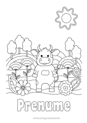 Pagină de colorat personalizată Flori Animal Vacă Ferma Colorează intermediare Animale de fermă