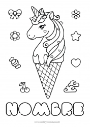 Dibujo libre Kawaii Unicornio Golosinas Helado Dibujos intermedios para colorear Dragones, unicornios y animales fantásticos