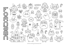 Gratis färgläggning Godis Spöke Pumpa Magisk kittel Halloween