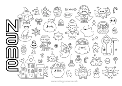 Free colouring Sweets Ghost Pumpkin Magic cauldron Halloween