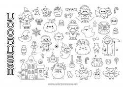 Gratis tekening Snoepjes Spook Pompoen Toverketel Halloween