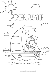 Pagină de colorat personalizată Vara Mare Vehicule Barcă Vapor cu pânze Marin Vehicule maritime Marin pescar Meserii maritime