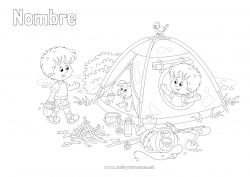 Colorear gratis Chico Vacaciones Verano Niño Cámping Tienda de campaña