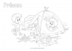 Coloriage à personnaliser Garçon Vacances Été Enfant Camping Tente