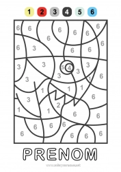 Coloriage gratuit Chiffre Été Coloriages magiques Animal Requin Animaux marins ou aquatique