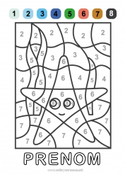 Coloriage gratuit Chiffre Été Mer Coloriages magiques Animal Étoile de mer Animaux marins ou aquatique