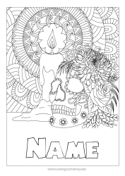 Colouring to customise Candle Skeleton Halloween Mandala Skull Day Of The Dead