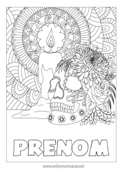 Coloriage gratuit Bougie Squelette Halloween Mandala Crâne Día de los Muertos