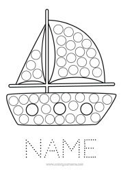 Colouring to customise Vehicles Children's Activities Boat Spot Markers Sailboat Easy Colouring Pages Marine Vehicles