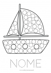 Desenho grátis Veículos Atividades para Crianças Barco Marcadores de Pontos Veleiro Desenhos para colorir fáceis Veículos marítimos