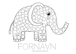 Gratis tegning Elefant Børneaktiviteter Dyr Punktskrivere Nem farvelægning Afrikanske vilde dyr
