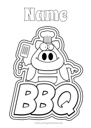 Free colouring Pig Summer Animal Intermediate colouring sheets Farm animals Barbecue