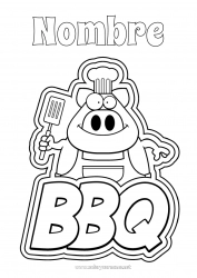 Colorear gratis Cerdo Verano Animales Dibujos intermedios para colorear Animales de granja Barbacoa