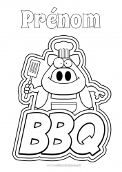 Coloriage gratuit Cochon Été Coloriages intermédiaires Animaux de la ferme Barbecue