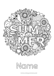 Free colouring Flowers Mandala Holidays Summer Symbols Complex colouring pages Anti-stress Marine anchor Kite
