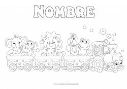 Colorear para personalizar Elefante León Vehículos Animales Mono Loro Tren Locomotora Aves y mamíferos voladores Animales salvajes de África Transporte público terrestre