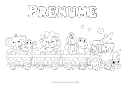 Pagină de colorat personalizată Elefant Leu Vehicule Animal Maimuță Papagal Tren Locomotivă Păsări și mamifere zburătoare Animale sălbatice din Africa Transport public terestru