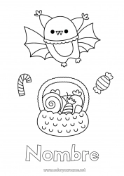 Colorear gratis Murciélago Caramelos Halloween Aves y mamíferos voladores