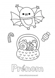 Coloriage gratuit Chauve-souris Bonbons Halloween Oiseaux et mammifères volants