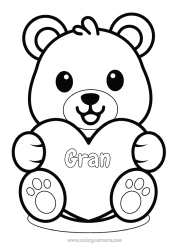 Free colouring Bear Cute Cute Animal Teddy bear Big heart Easy colouring pages Forest animals