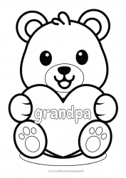 Child coloring page Bear Cute Kawaii Teddy Bear Big heart Easy coloring pages Forest animals