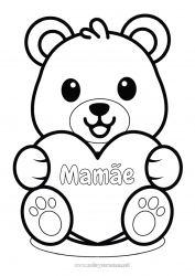 Página de desenho infantil Urso Fofo Kawaii Filhote de urso Grande coração Desenhos para colorir fáceis Animais da floresta