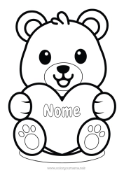 Desenho para personalizar Urso Fofo Kawaii Filhote de urso Grande coração Desenhos para colorir fáceis Animais da floresta